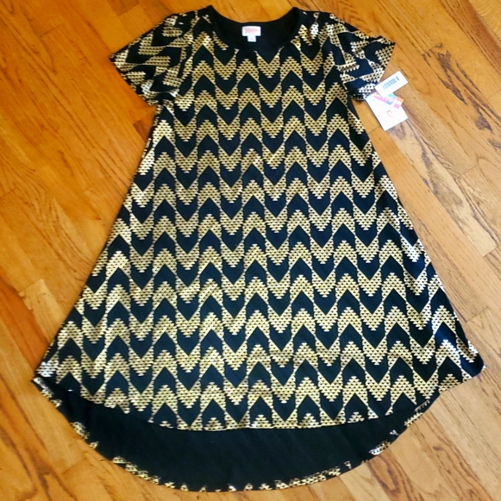 Lularoe Elegant Carly NWT (Small) Gold Metalic Black 0537